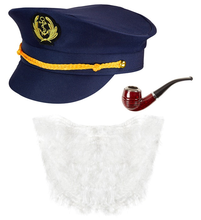 Sea Captain  Hat, Beard, Pipe 