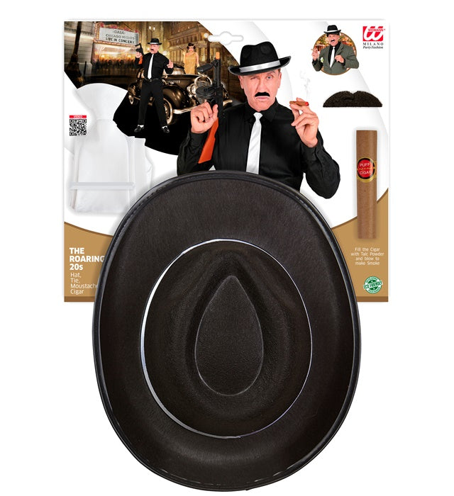 The Roaring 20S Fashion  Hat, Tie, Moustache, Cigar 