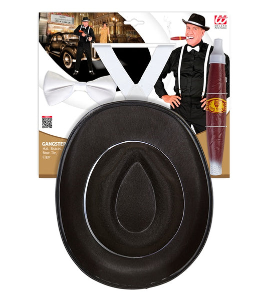 Gangster  Hat, Braces, Bow Tie, Cigar 