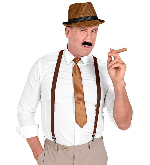 The Roaring 20S Fashion  Hat, Braces, Tie, Moustache, Cigar 