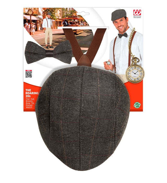 The Roaring 20S Fashion  Flat Hat, Braces, Bow Tie, Pocket Watch 