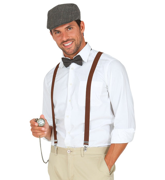 The Roaring 20S Fashion  Flat Hat, Braces, Bow Tie, Pocket Watch 