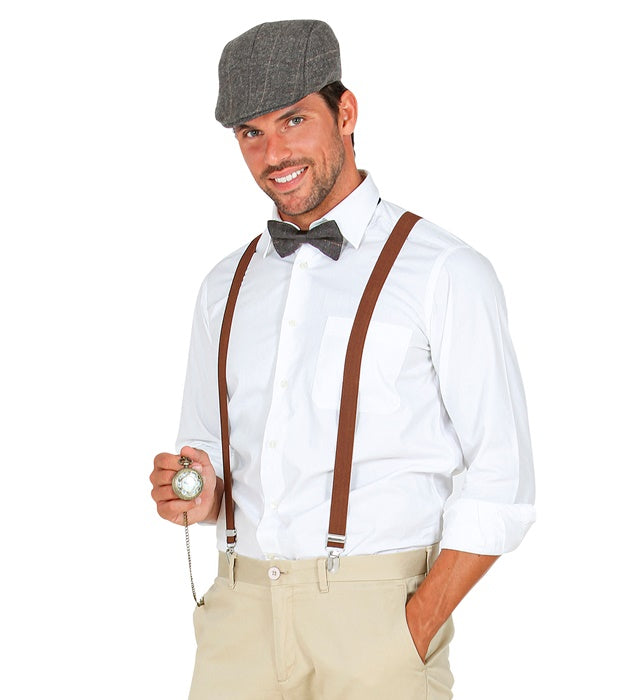 The Roaring 20S Fashion  Flat Hat, Braces, Bow Tie, Pocket Watch 
