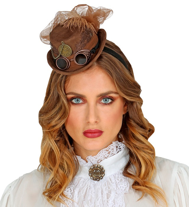 Suede Look Steampunk Mini Top Hat