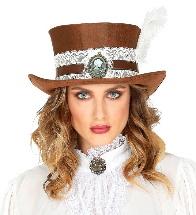 Top Hat Steampunk Distressed Leatherlook 12 Cm
