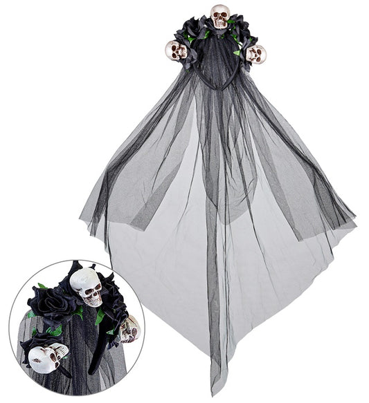 Skulls & Black Roses Bridal Veil