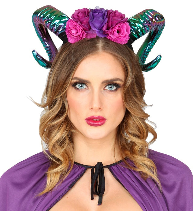 Oil Slick Ram Horns With Flowers