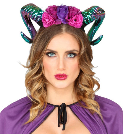 Oil Slick Ram Horns With Flowers
