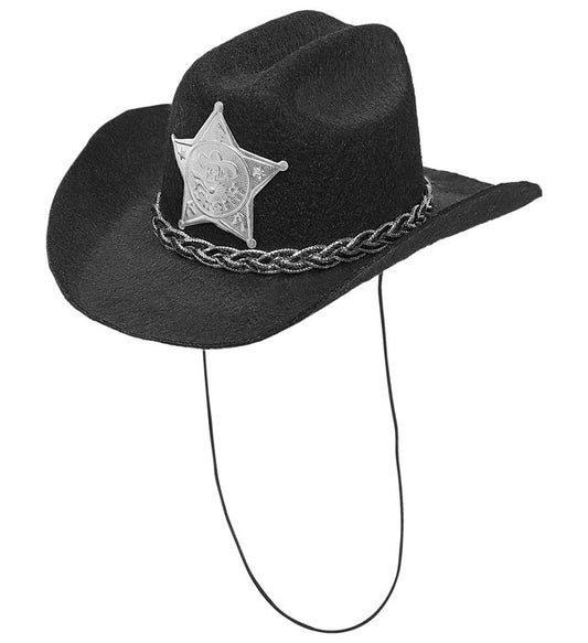 Black Cowboy Mini Hat With Sheriff Star Felt