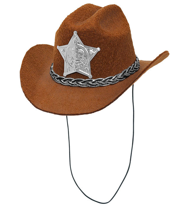 Brown Cowboy Mini Hat With Sheriff Star Felt