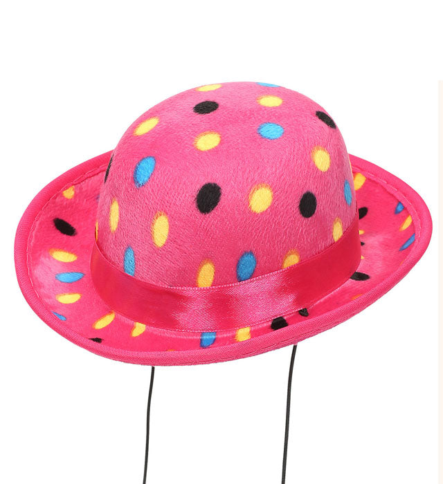 Velvet Pink Polka Dots Mini Bowler Hat