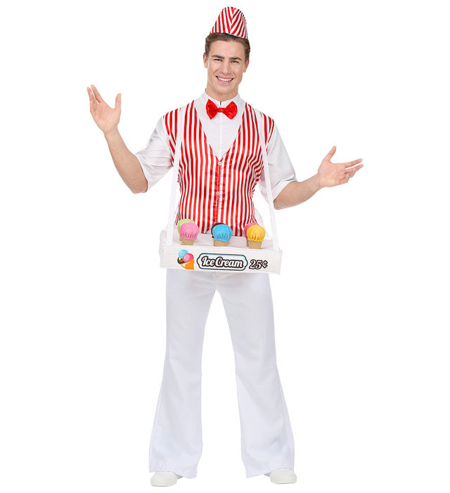 Ice Cream Man  Shirt With Vest, Bow Tie, Hat, Cone Tray With 6 Ice Cream Cones 