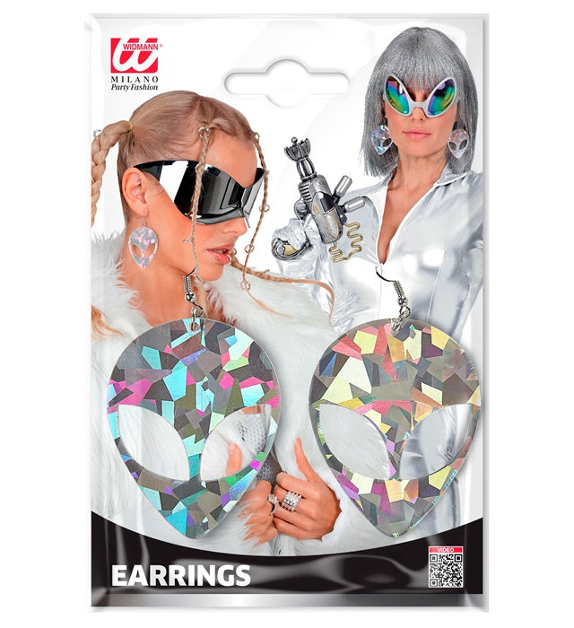 Pair Of Holographic Space Alien Earrings