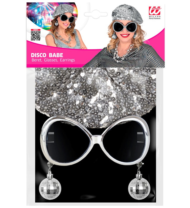 Disco Babe  Sequin Beret,  Glasses, Disco Ball Earrings 