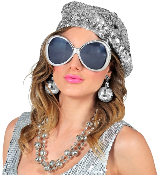 Disco Babe  Sequin Beret,  Glasses, Disco Ball Earrings 