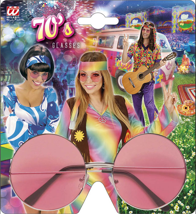 Xl Hippie Glasses With Pink Lenses Diam. 6 Cm