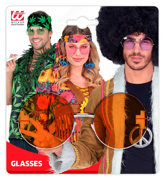 Xl Hippie Glasses With Orange Lenses Diam. 6 Cm
