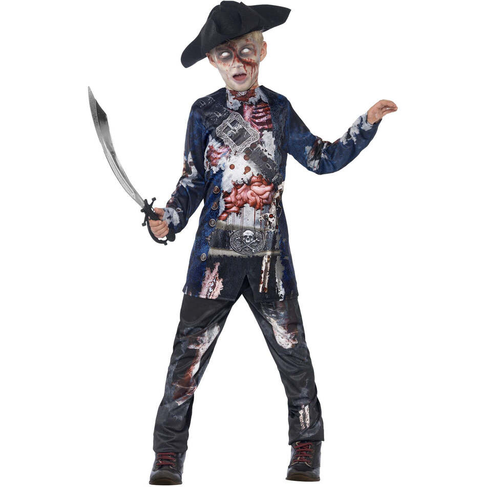 Deluxe Jolly Rotten Pirate Kids Blue Sublimation Top and Trousers Black Hat 1