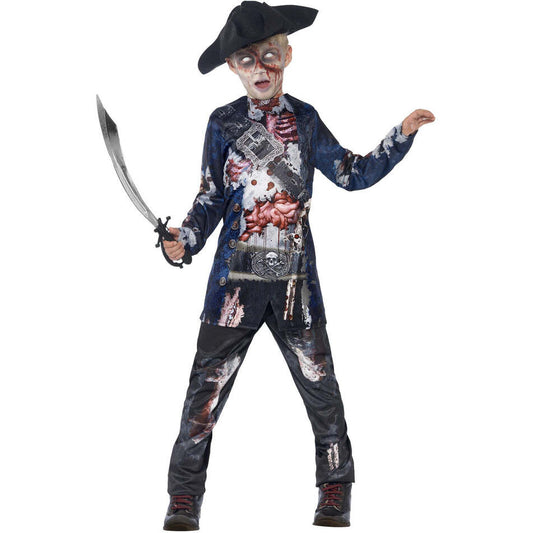 Deluxe Jolly Rotten Pirate Kids Blue Sublimation Top and Trousers Black Hat 1
