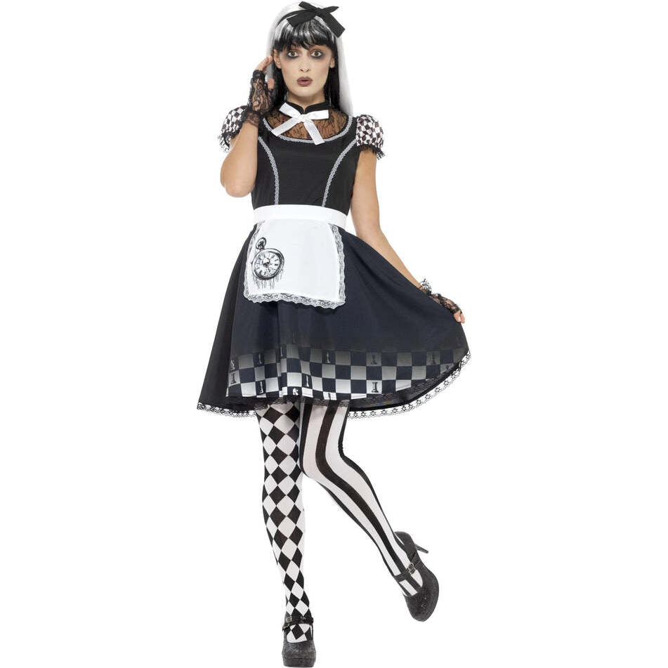 Gothic Alice Costume Adult Black Dress White Apron and Matching Headband 1