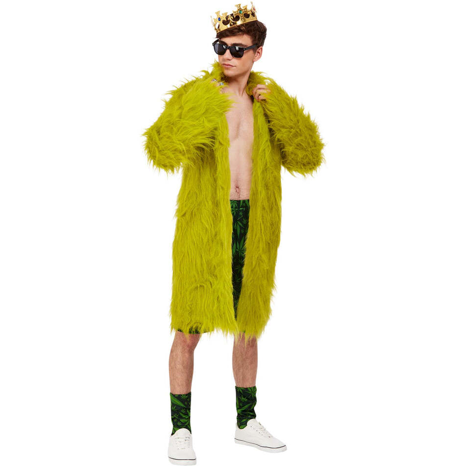 Cannabis King Costume Green Coat Shorts Socks and Gold Coloured Crown 1