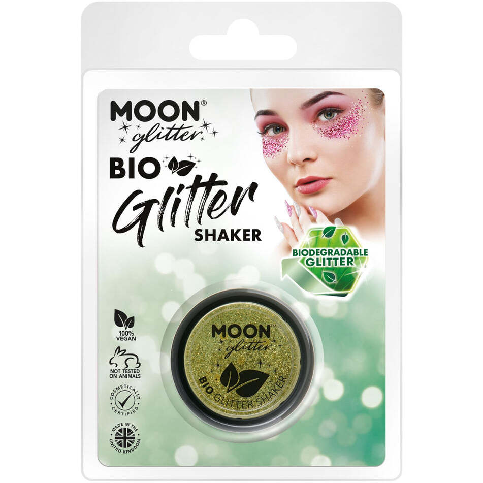 Moon Glitter Bio Gold Glitter Shakers Eco Friendly Costume Make Up 5gm Clamshell 1