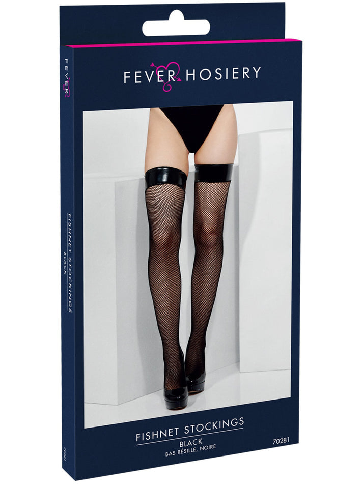 Fever Fishnet Stockings Black Wet Look Top Fantasy Costume Accessory