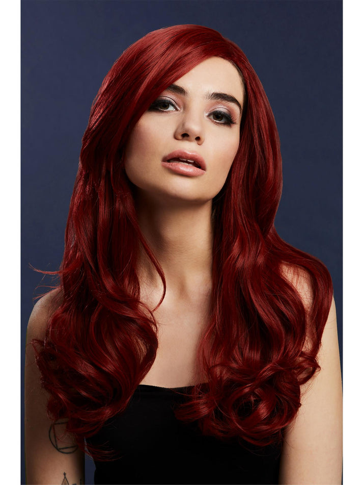 Fever Khloe Wig True Blend Ruby Red Centre Parting Long Wavy Adult Costume Hair 1