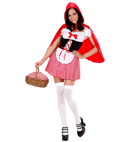 Red Capelet  Dress With Sewn-In Petticoat, Corset, Apron, Hooded Capelet 
