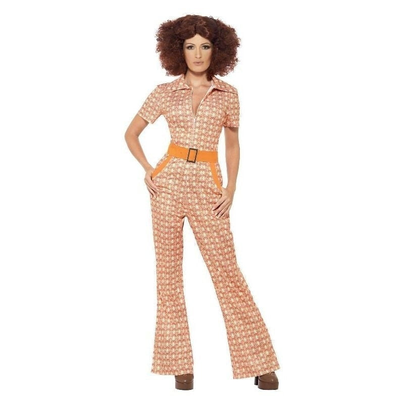 70s Authentic Chic Costume Adult Orange Disco Jumpsuit_4