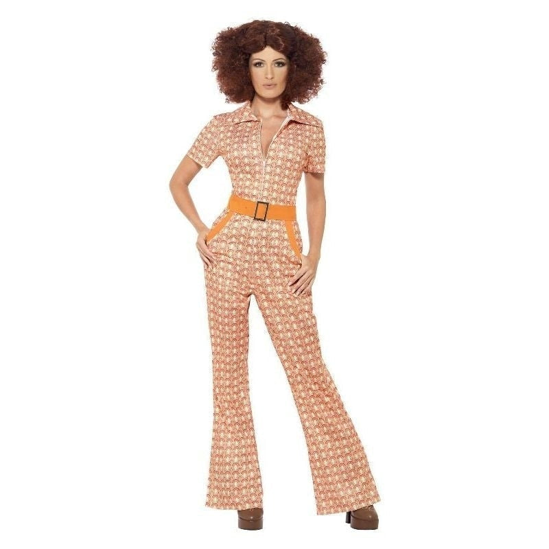 70s Authentic Chic Costume Adult Orange Disco Jumpsuit 4