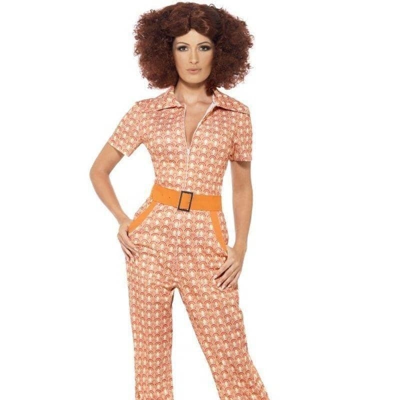 70s Authentic Chic Costume Adult Orange Disco Jumpsuit_1