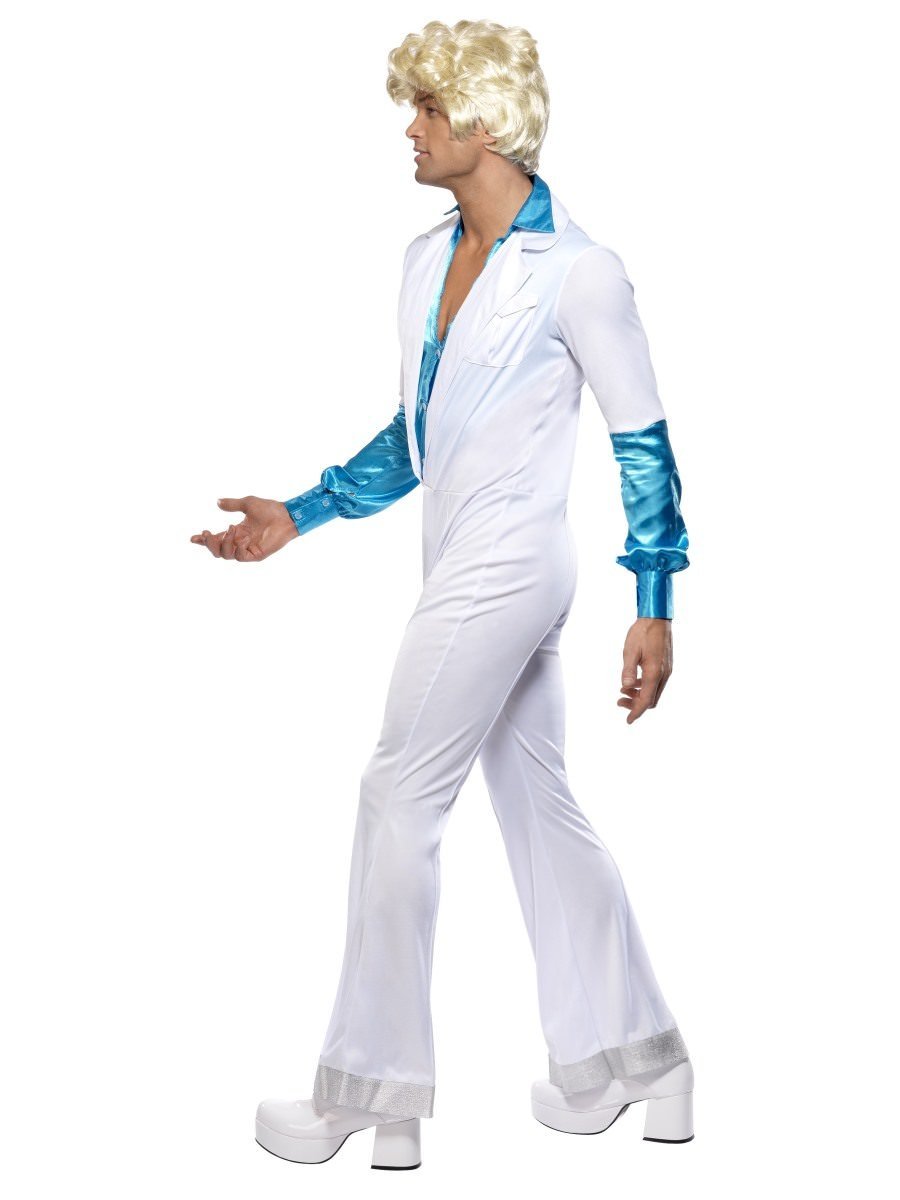 70s Disco Man Costume Adult White ABBA Jumpsuit 2