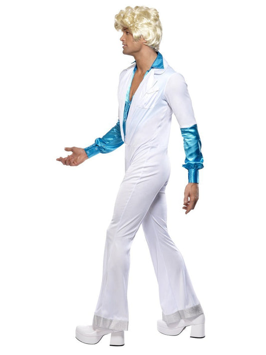 70s Disco Man Costume Adult White ABBA Jumpsuit 2