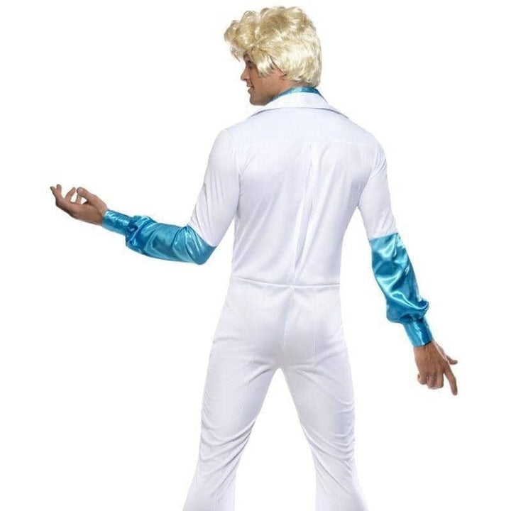 70s Disco Man Costume Adult White Blue Jumpsuit_3