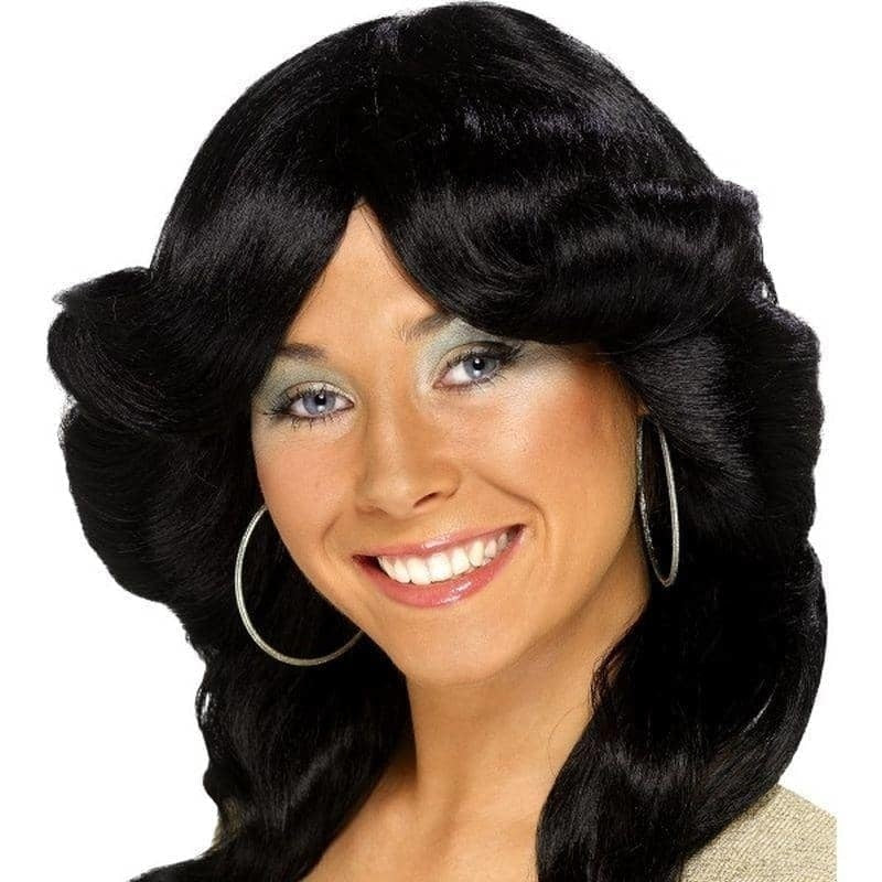 70s Flick Wig Black Long Wavy and Layered Adult Costume Hair 2