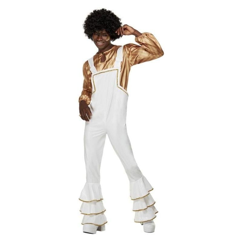 70s Glam Costume ABBA Adult White Gold Jumpsuit Shirt_1