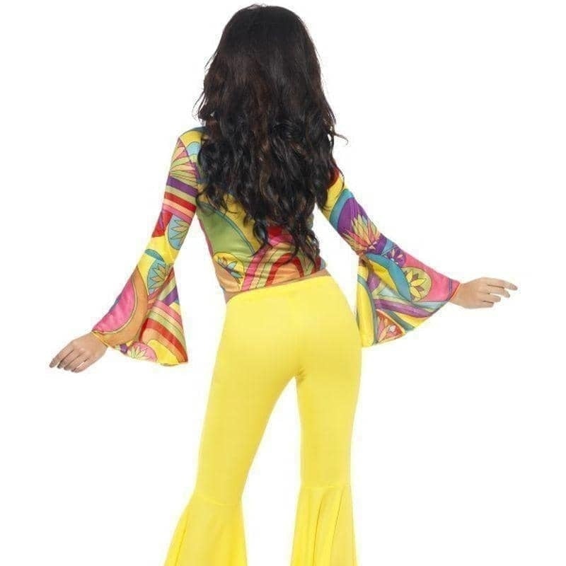 70s Groovy Babe Costume Adult Yellow Flared Trousers Multi Coloured Top 2