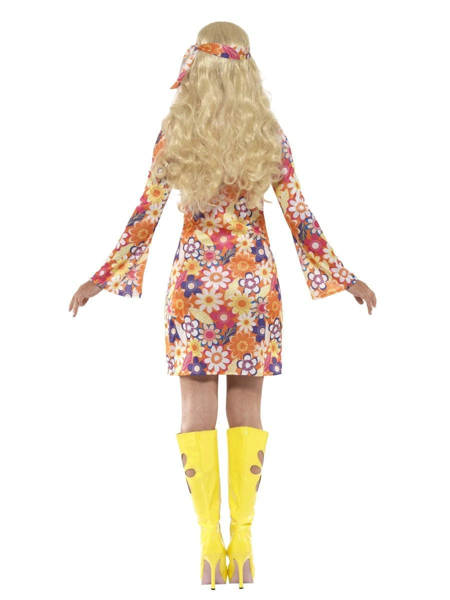70s Hippie Flower Power Costume Adult Multi Coloured Dress_3