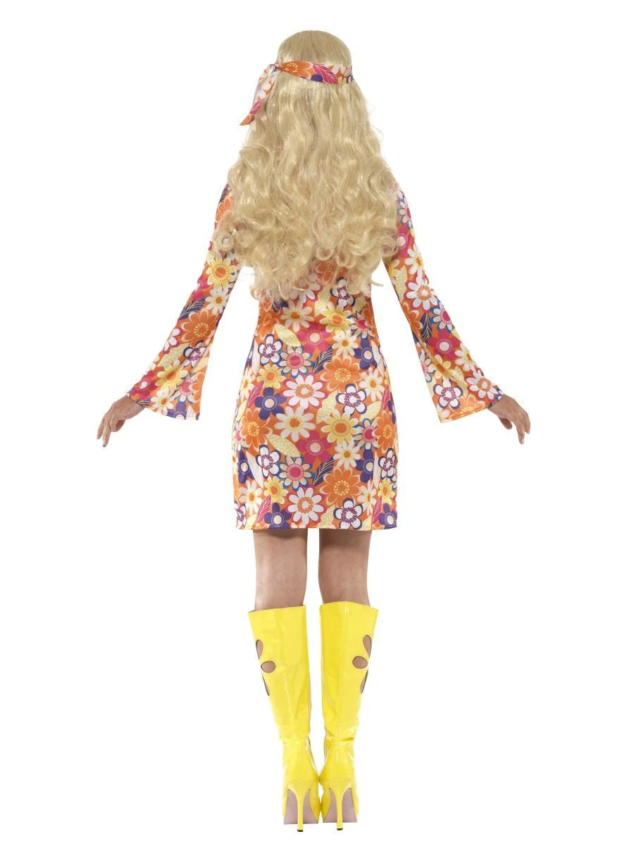 70s Hippie Flower Power Costume Adult Multi Coloured Dress 3