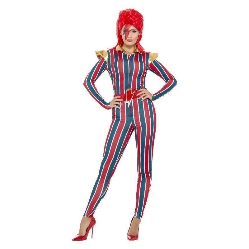 70s Miss Space Superstar Ziggy Costume Adult Jumpsuit Red Blue_2