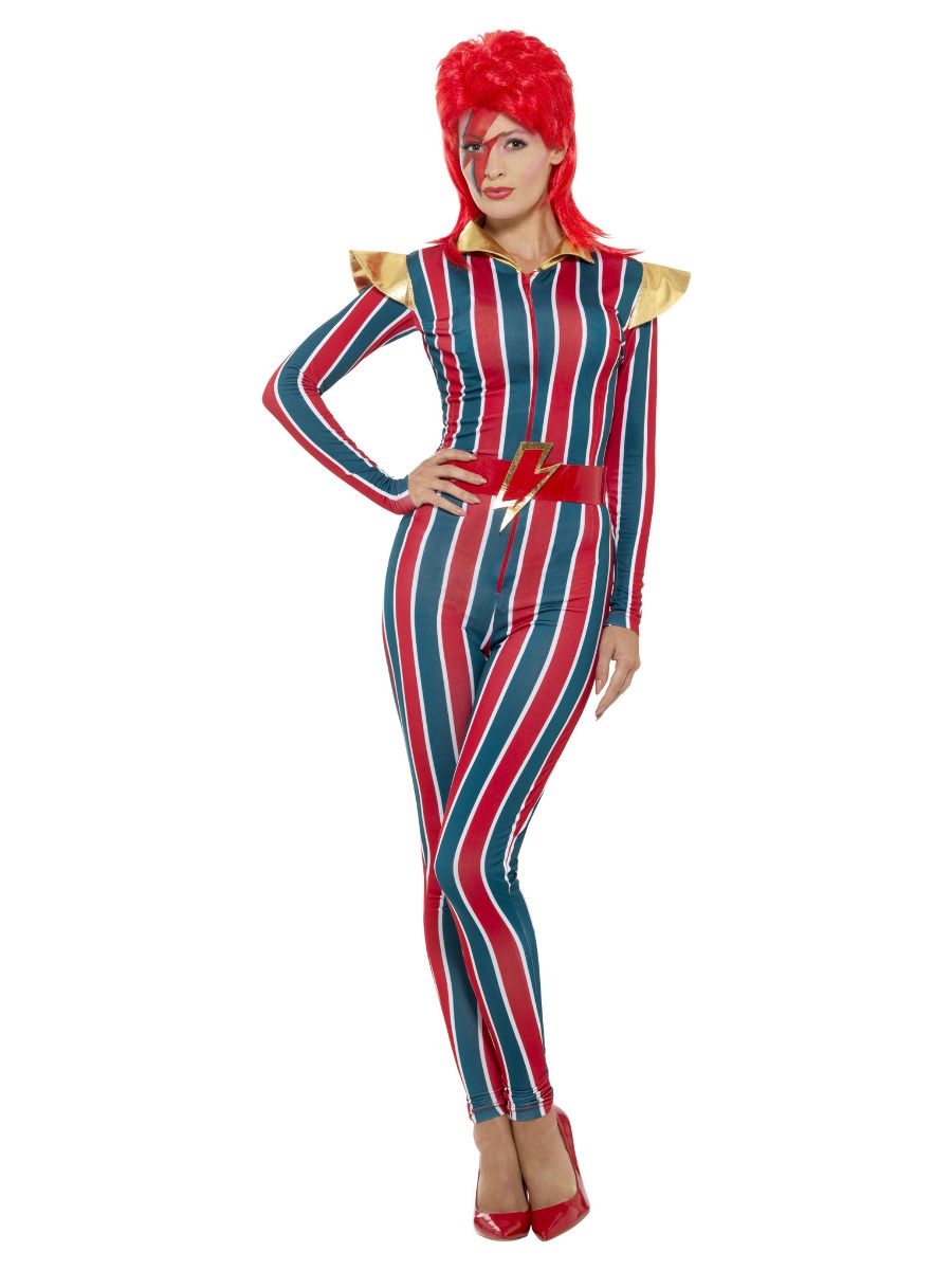 70s Miss Space Superstar Ziggy Costume Adult Jumpsuit Red Blue_3