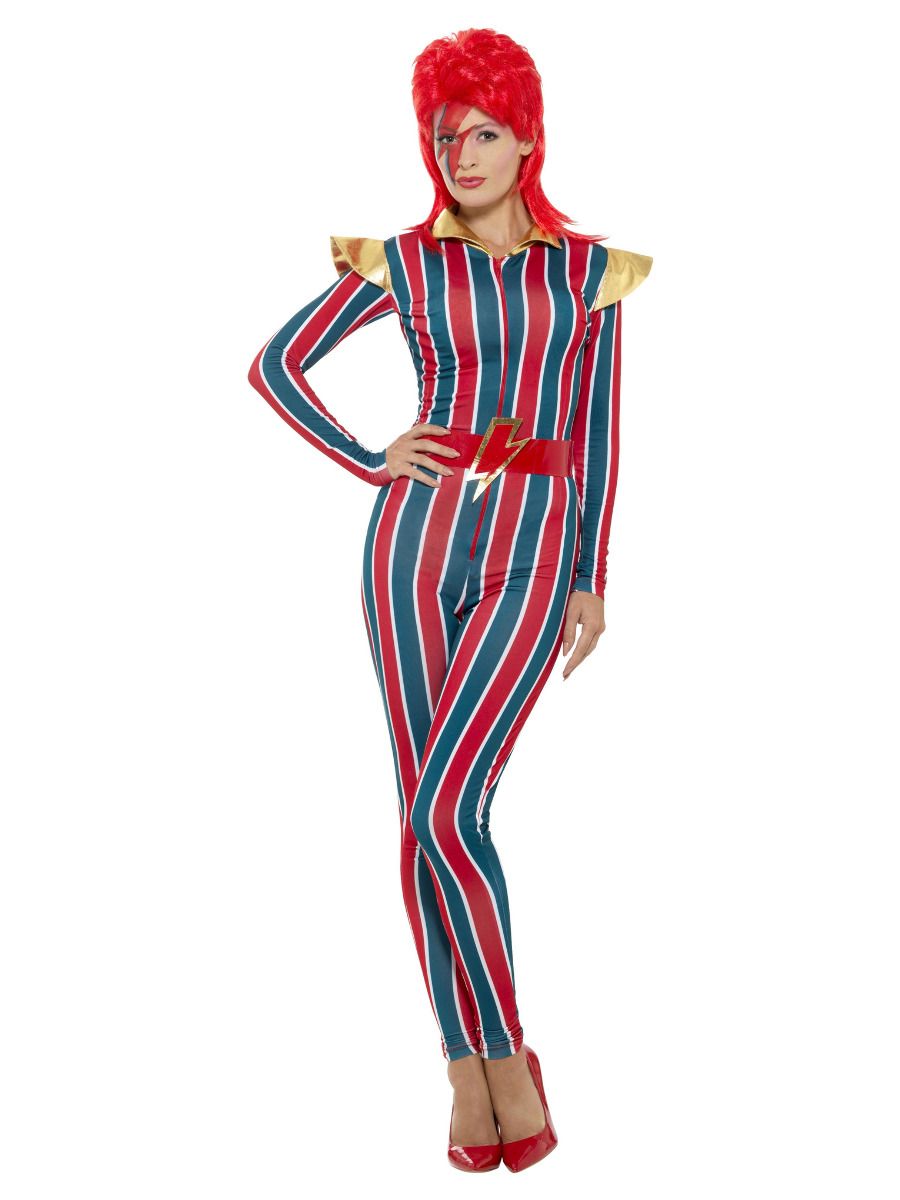 70s Miss Space Superstar Ziggy Costume Adult Jumpsuit Red Blue 3