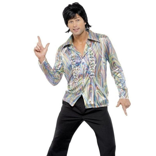 70s Retro Costume Adult Psychedelic Shirt Black Flared Trousers 1