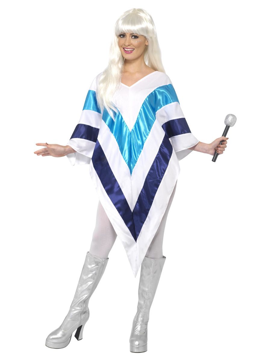 70s Super Trooper ABBA Poncho Adult White Blue 1