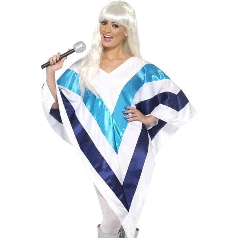 70s Super Trooper ABBA Poncho Adult White Blue_1