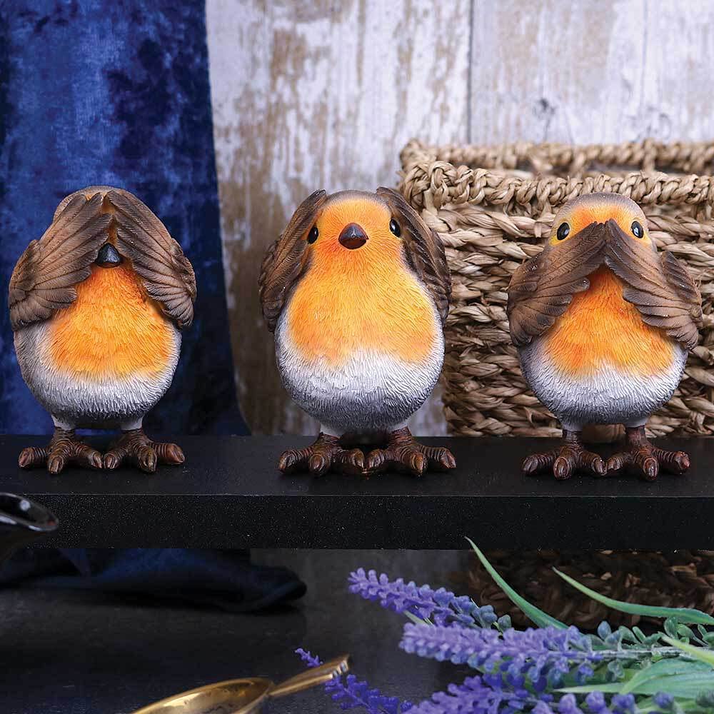 Three Wise Robin Figurines 8cm Robins