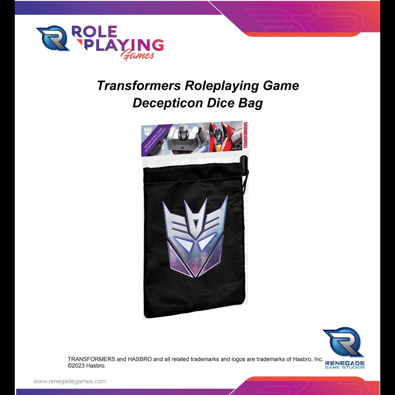 Renegade Game Studios: Transformers RPG Decepticon Dice Bag - Roleplaying Game Accessory, Locking Drawstring,, Double-Lined Fabric 2