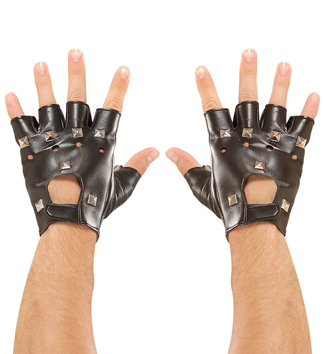 Leather Look Studded Fingerless Gloves