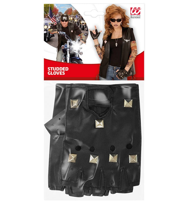 Leather Look Studded Fingerless Gloves